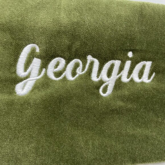 Pottery Barn Georgia Velvet Stocking Christmas Holiday Xmas Monogram Cream Green - Picture 2 of 9
